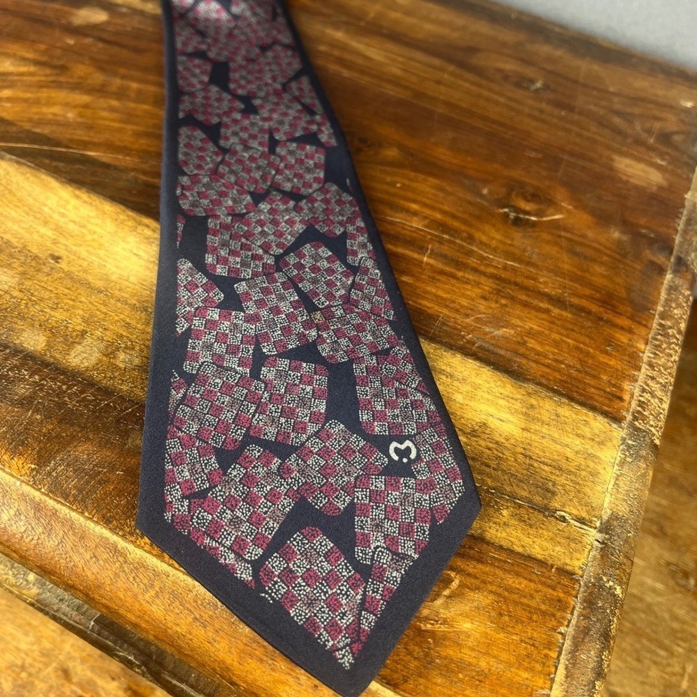 Mila Schön Necktie for Men, Silk Tie, Burgundy & Navy, Geometric , Made in Italy